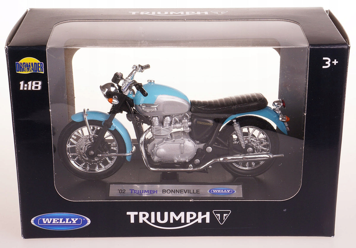 TRIUMPH BONNEVILLE `02 MODEL METAL WELLY MOTOR 1:18 BLUE Packaging status original