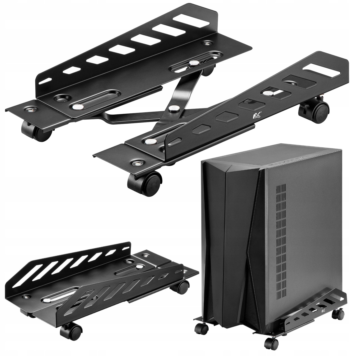 TROLLEY COMPUTER BASE PC HOLDER STAND WITH WHEELS FOR DESK ADJUSTABLE