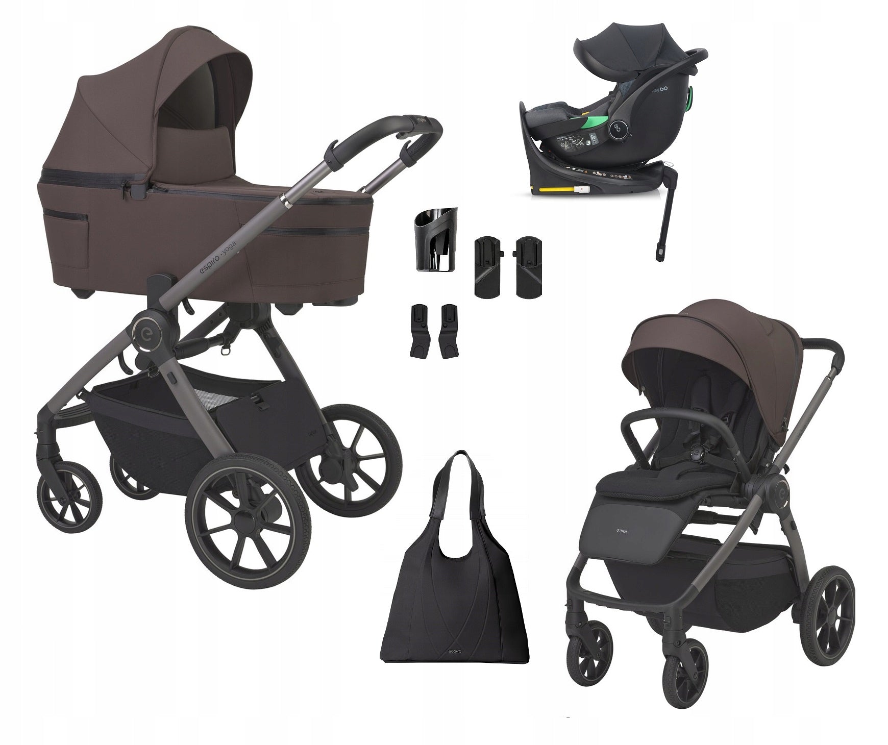 TROLLEY ESPIRO YOGA 4in1 SEAT BUZ PRO BASE ISOFIX kol 208 ESSENCE CHOCOLATE