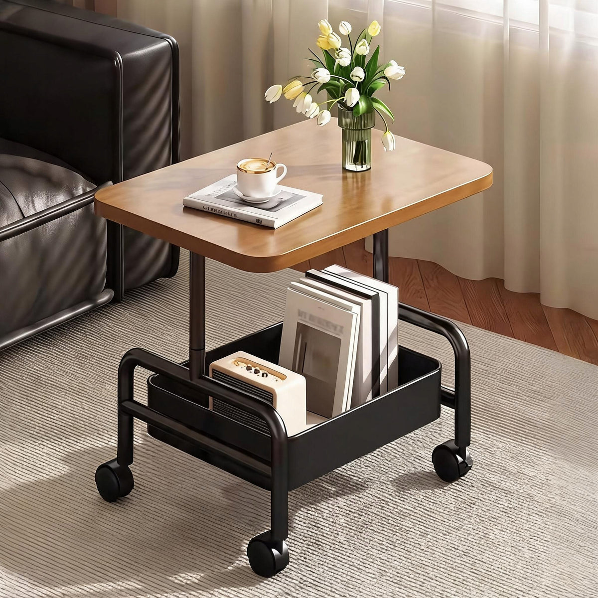 TROLLEY ON WHEELS COMPACT TABLE BOOKCASE ON WHEELS WITH BRAKE 45*30*52CM Furniture depth 13 cm