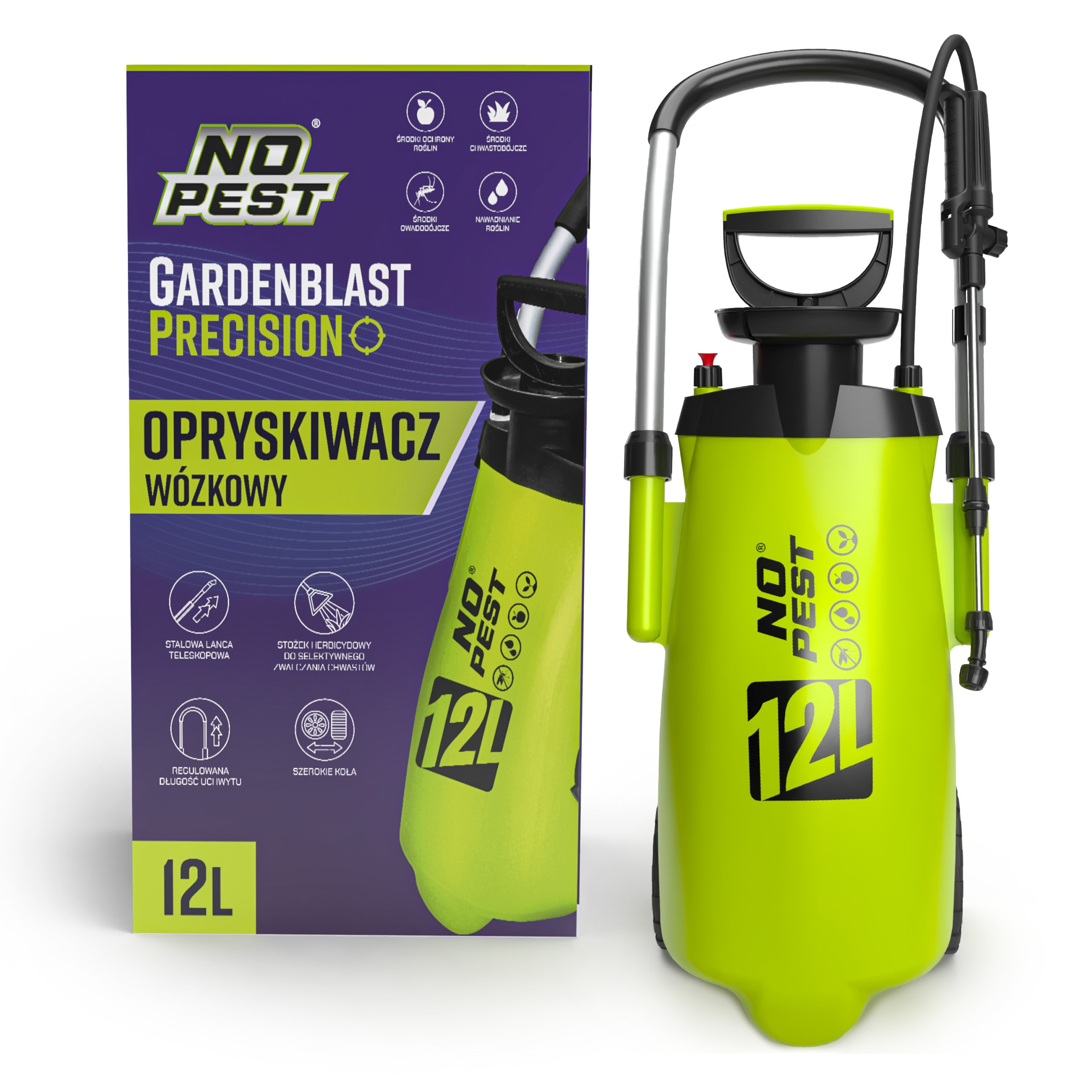 TROLLEY SPRAYER ON WHEELS LARGE REPLACEABLE GARDENBLAST NOZZLES NO PEST 12L Packaging status original