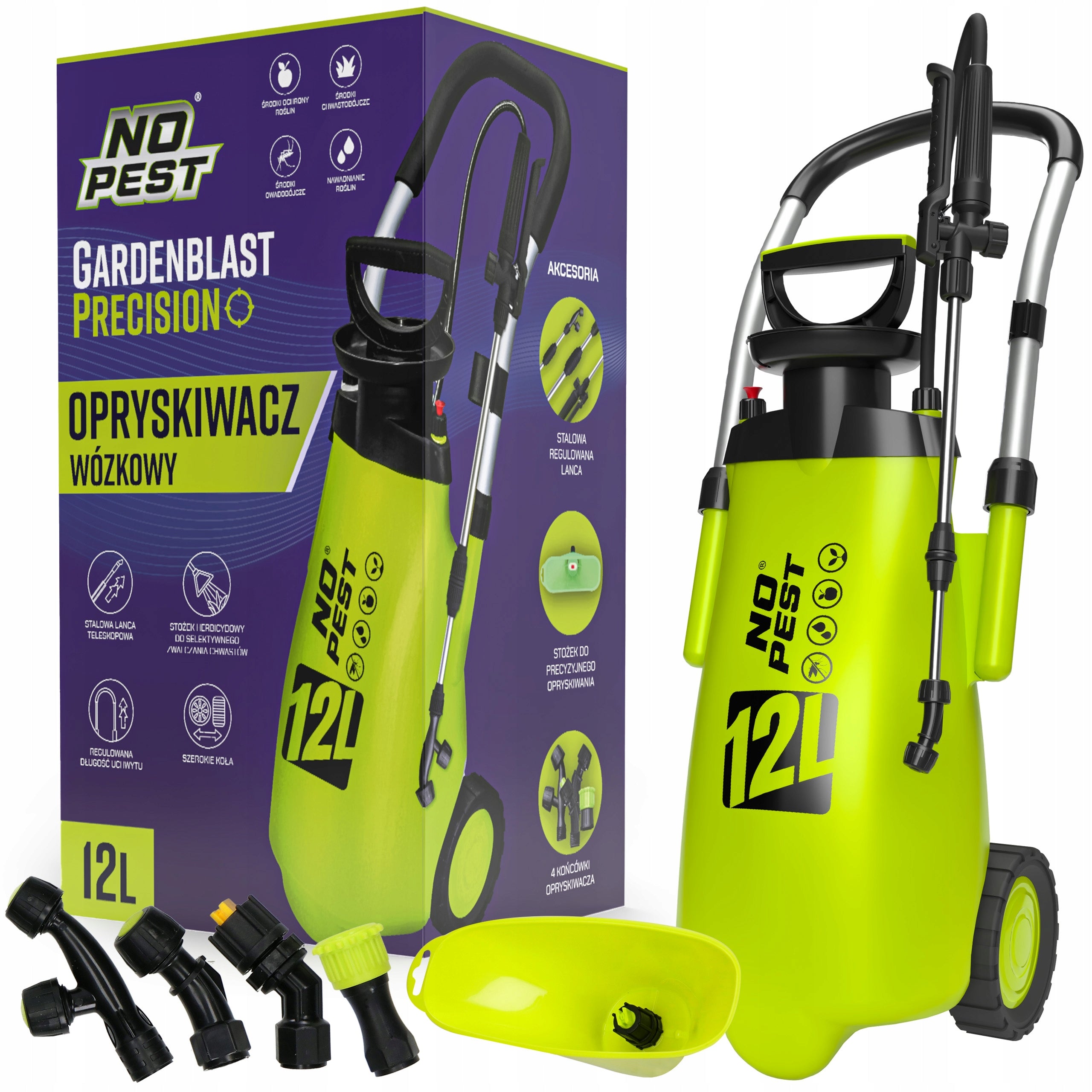 TROLLEY SPRAYER ON WHEELS LARGE REPLACEABLE GARDENBLAST NOZZLES NO PEST 12L