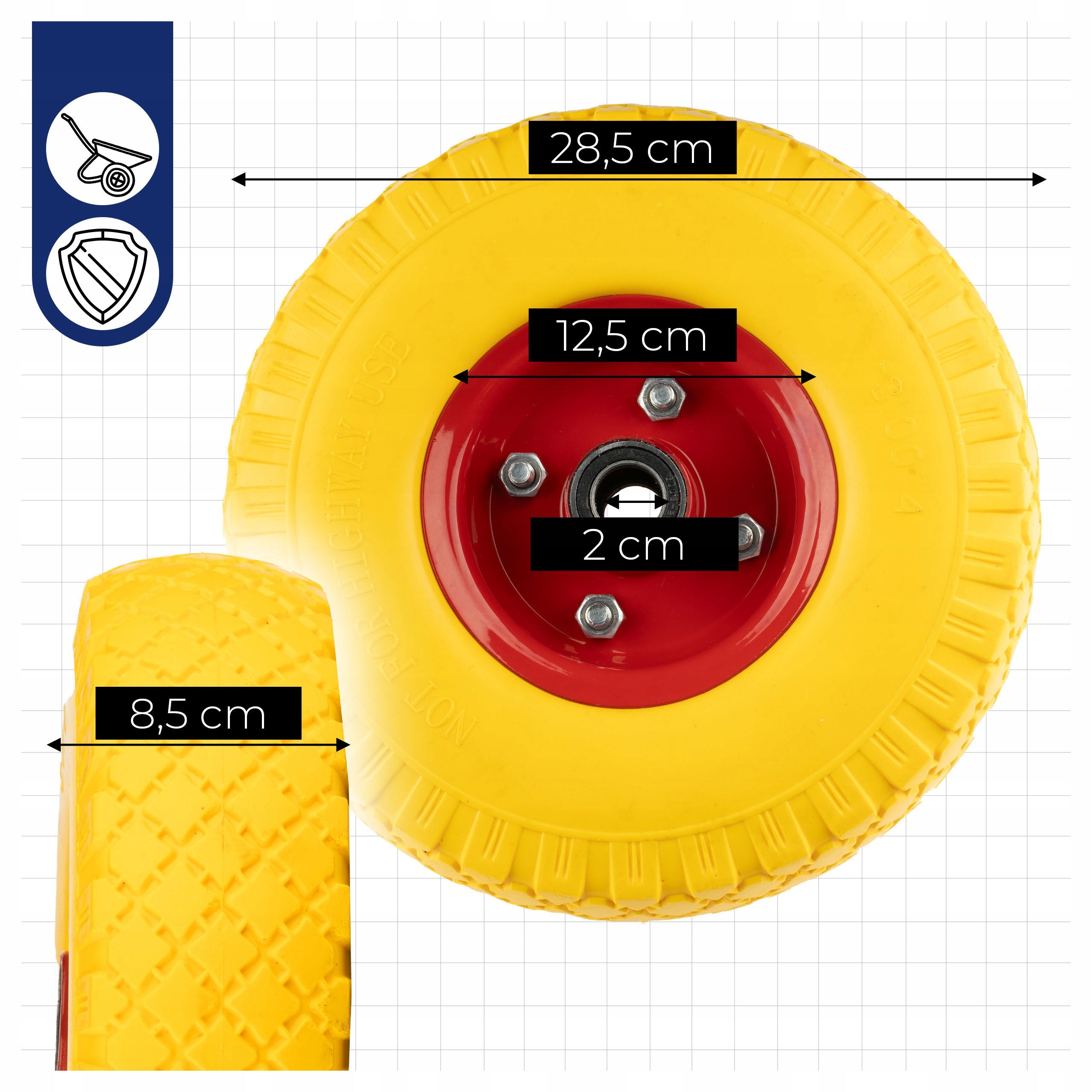TROLLEY WHEEL Begris Full Tubeless 300 4 PU Steel Rim 100 kg wheel Packaging status original