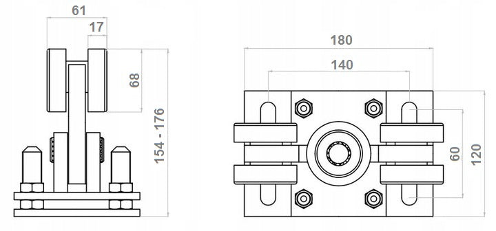 TROLLEYS SLIDING GATE TROLLEY 80x80 METAL ROLLERS FOR RAIL SET OF 600 KG Manufacturer code 60.003.K80