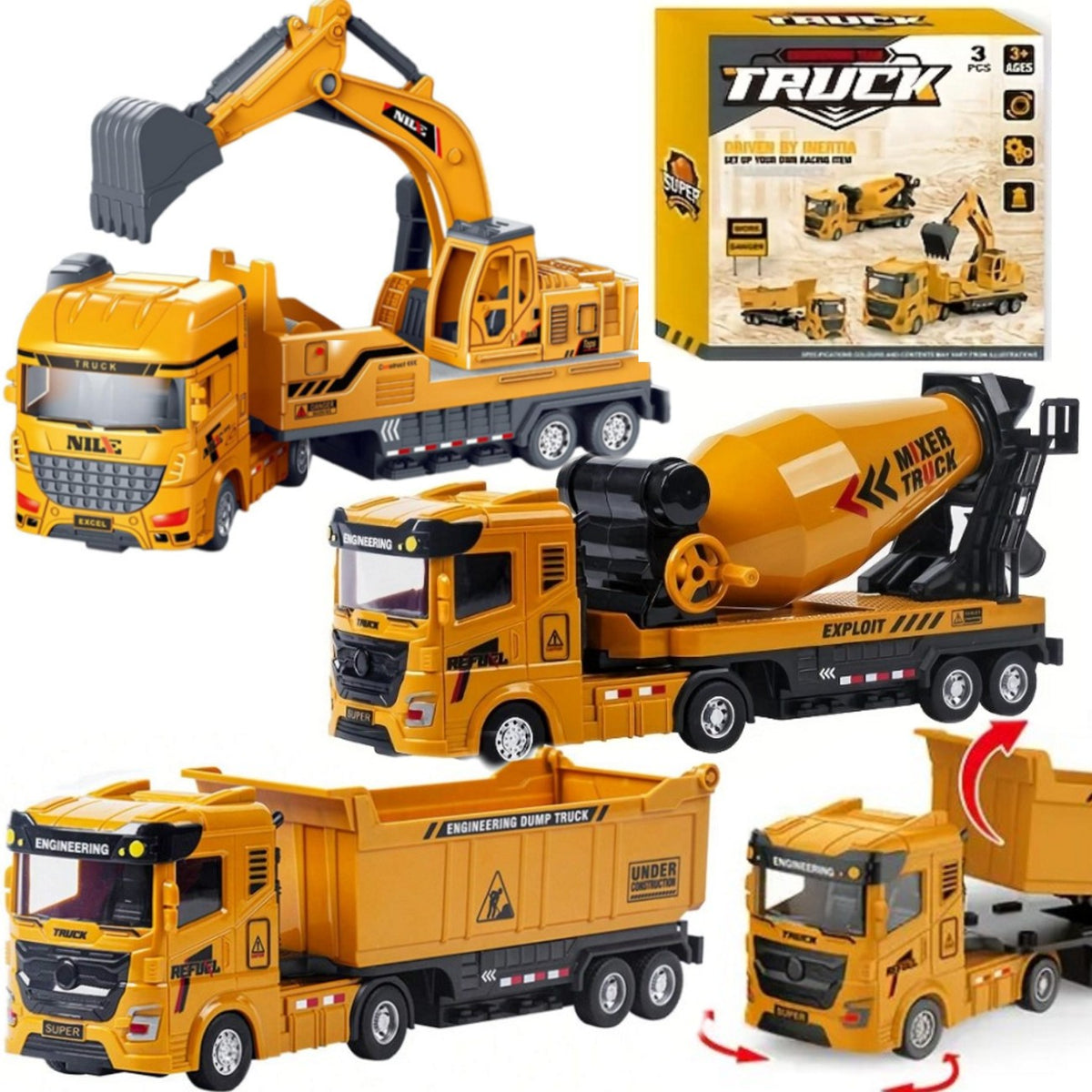 TRUCK DUMP TRUCK EXCAVATOR CONCRETE MIXER SET CONSTRUCTION CARS