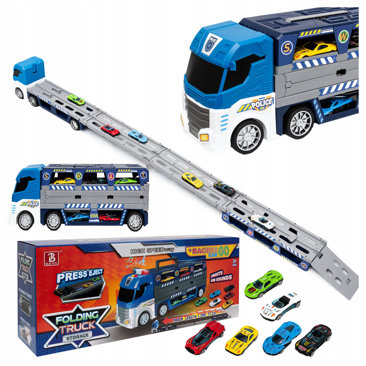 TRUCK FOR CHILDREN LAUNCHER CAR TRACK TRANSPORTER 130 CM + RESORAKI