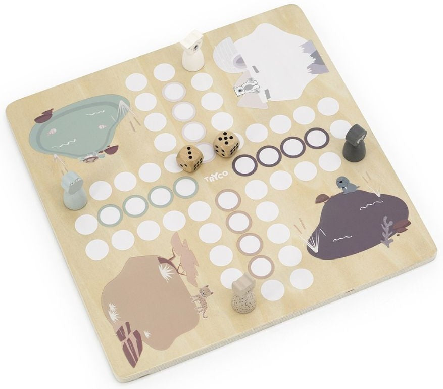 TRYCO WOODEN BOARD GAME 2IN1 CHINESE LUDO + SNAKES AND LADDERS Packaging status original