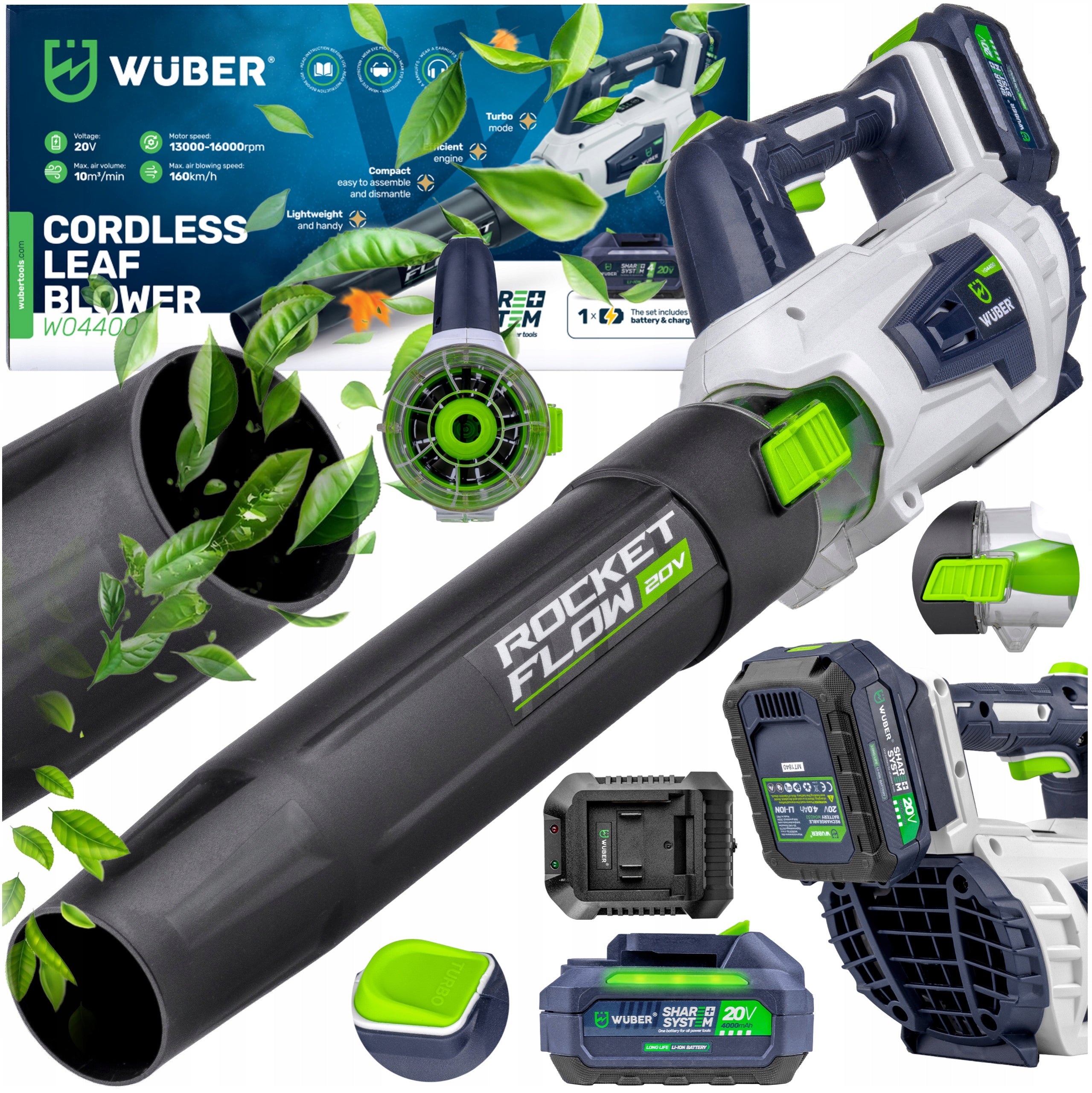 TURBO BATTERY BLOWER 20V 160 KM/H 10 M³/MIN SHARE + SYSTEM + AKU