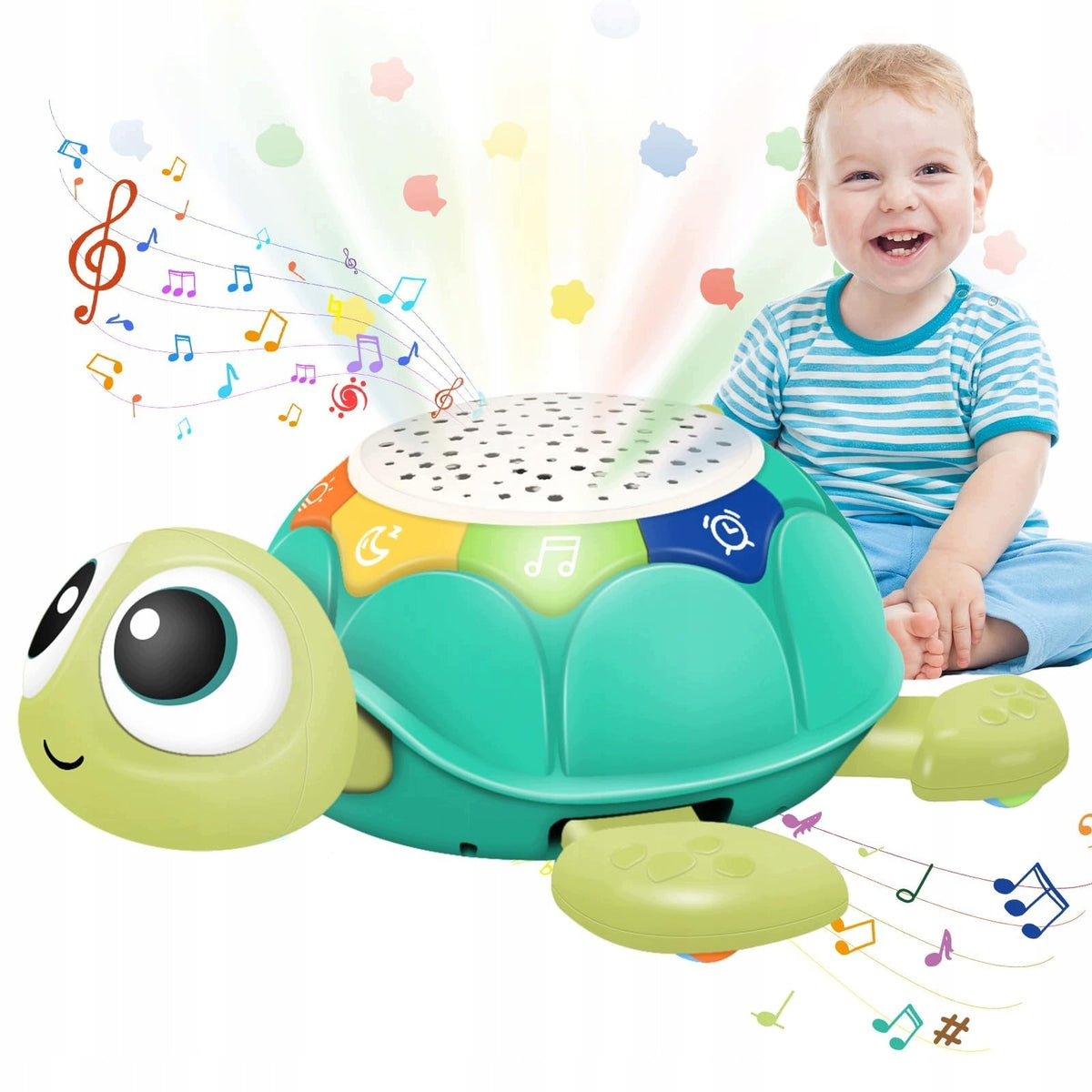 TURTLE CRAWLING TOY WITH REMOTE CONTROL PROJECTOR STARS LIGHT MUSIC Packaging status original