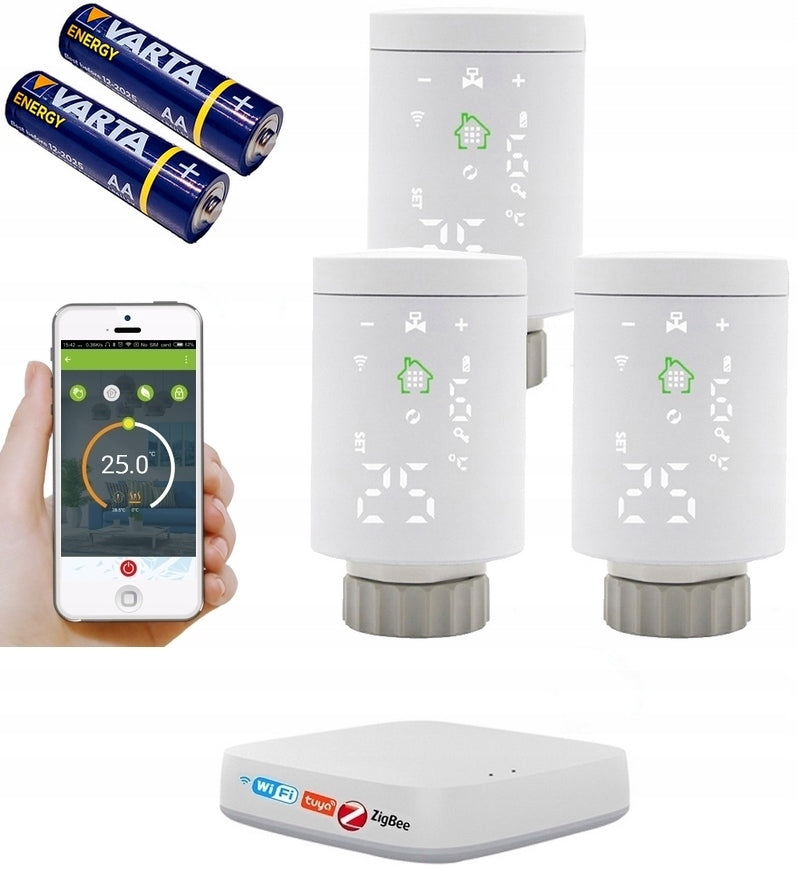 TUYA ZigBee SET OF 3 x THERMOSTAT HEAD + WIFI CONTROL PANEL BATTERIES
