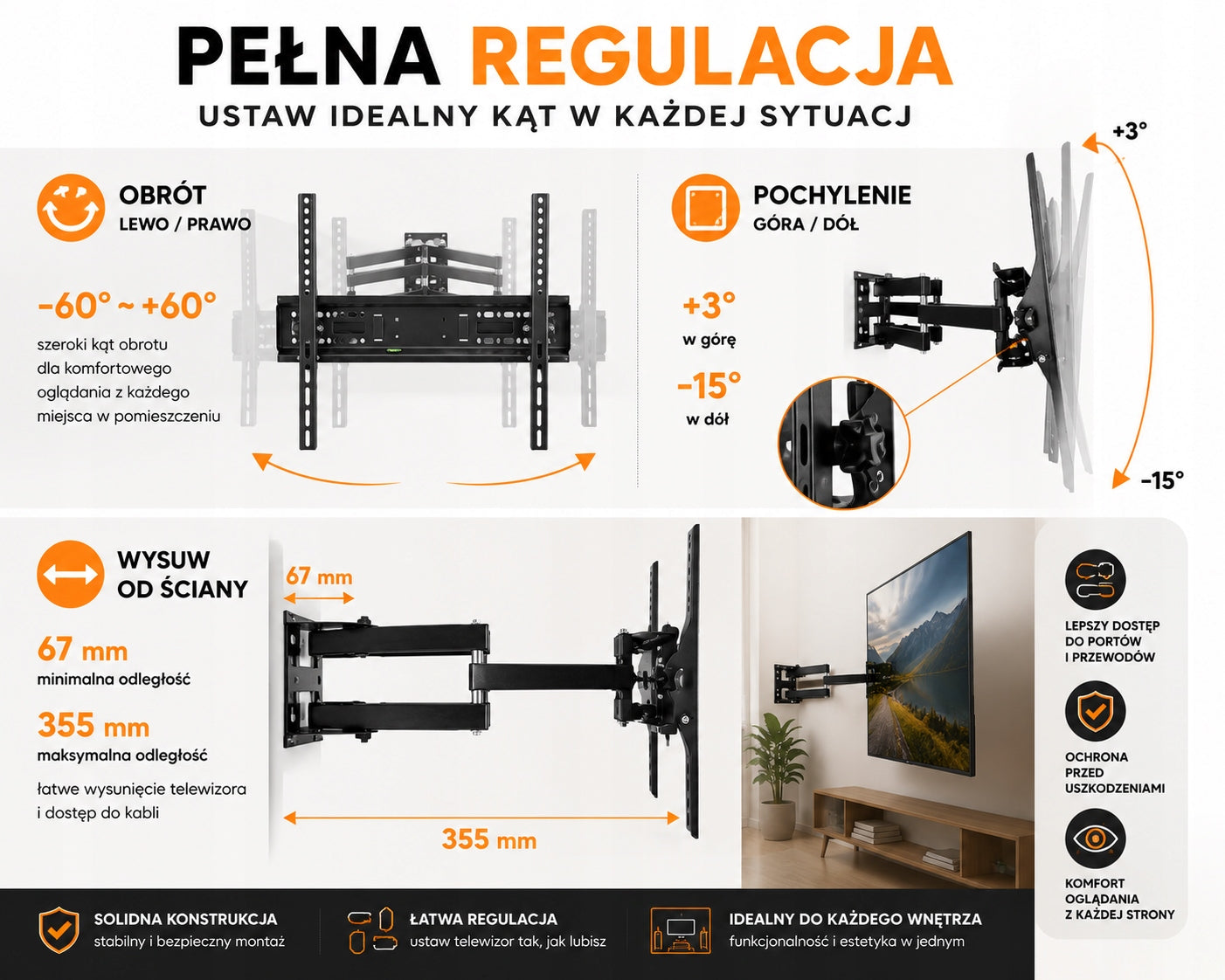 TV Mount 32"-70" inches Adjustable VESA Hanger from 100x100 to 600x400 50 kg Brand Strong