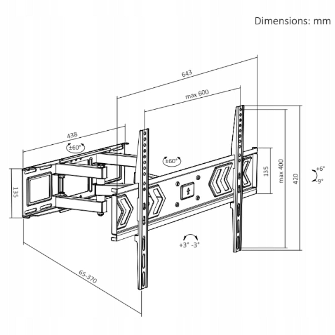 TV Wall Mount 32-55" ADJUSTABLE Spacetronik DOUBLE ARM Packaging status original
