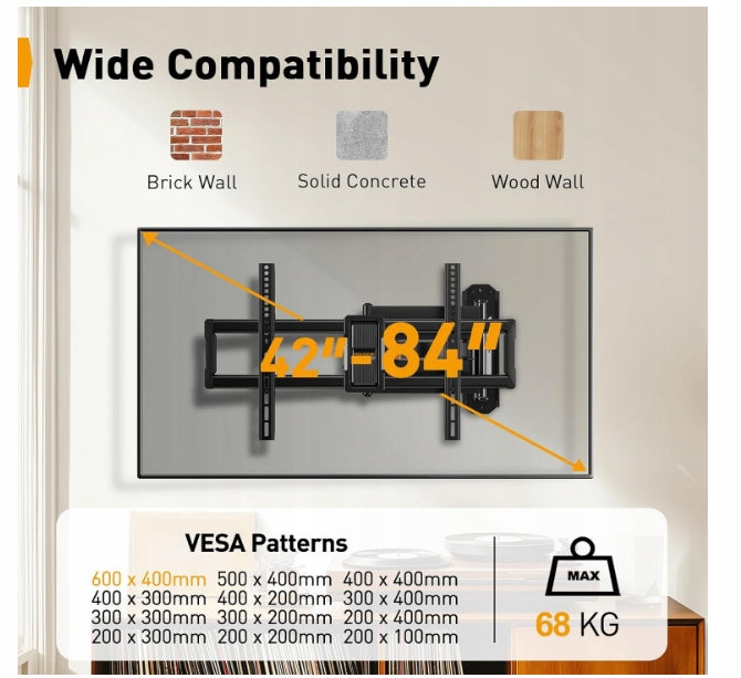 TV Wall Mount Perlegear 42-84 inches to 68 kg PGLF24 Manufacturer code B0DX6WGTVS