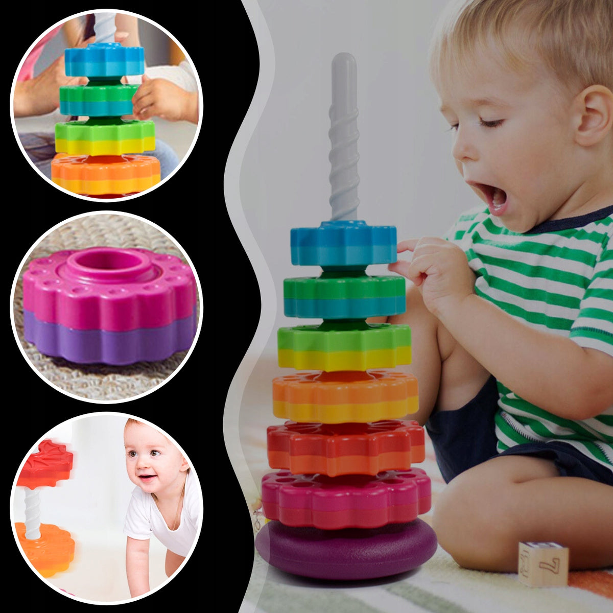 TWISTED TOWER EDUCATIONAL TOY RAINBOW PYRAMID SPIRAL FOR BABY Brand MEMFLOW