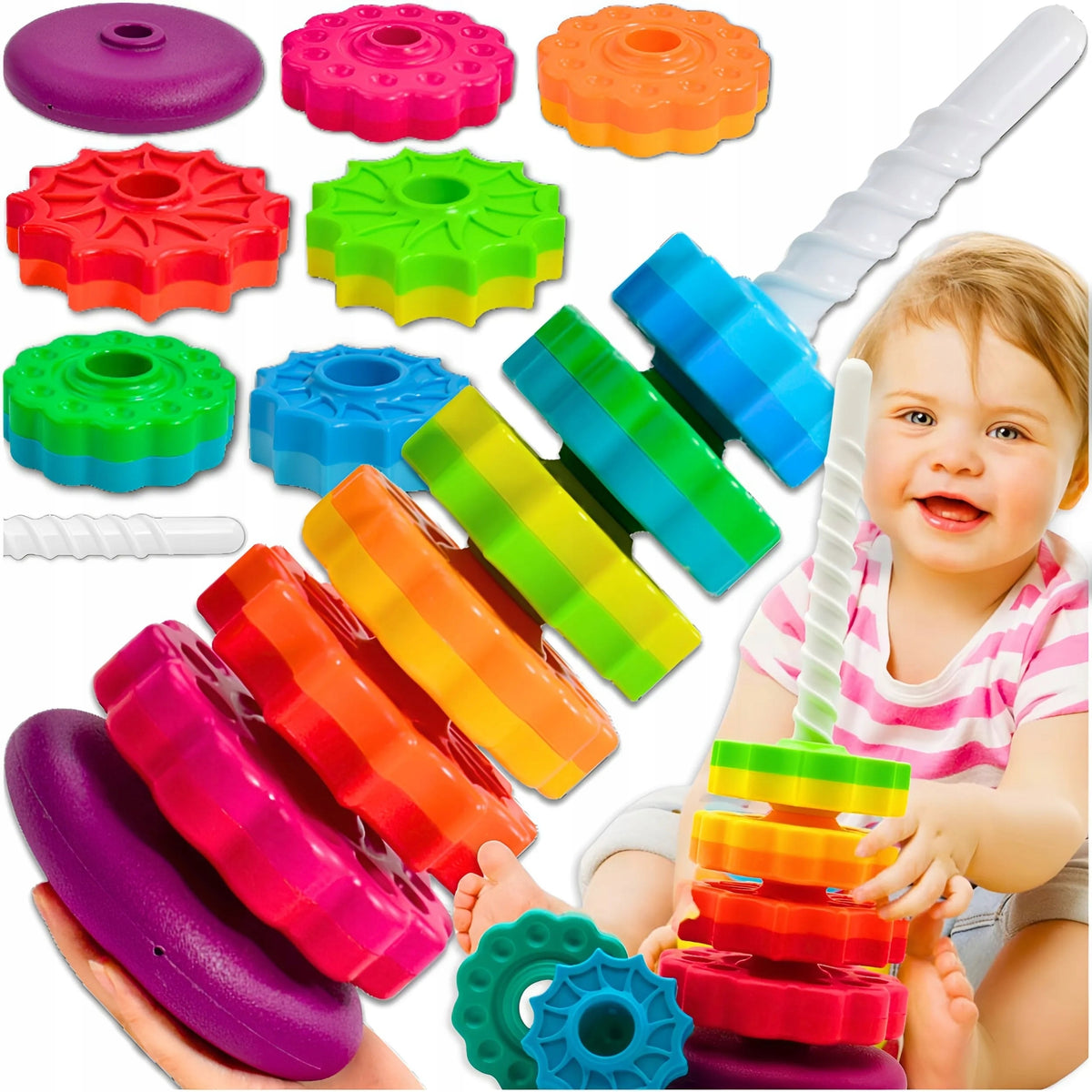 TWISTED TOWER EDUCATIONAL TOY RAINBOW PYRAMID SPIRAL FOR BABY