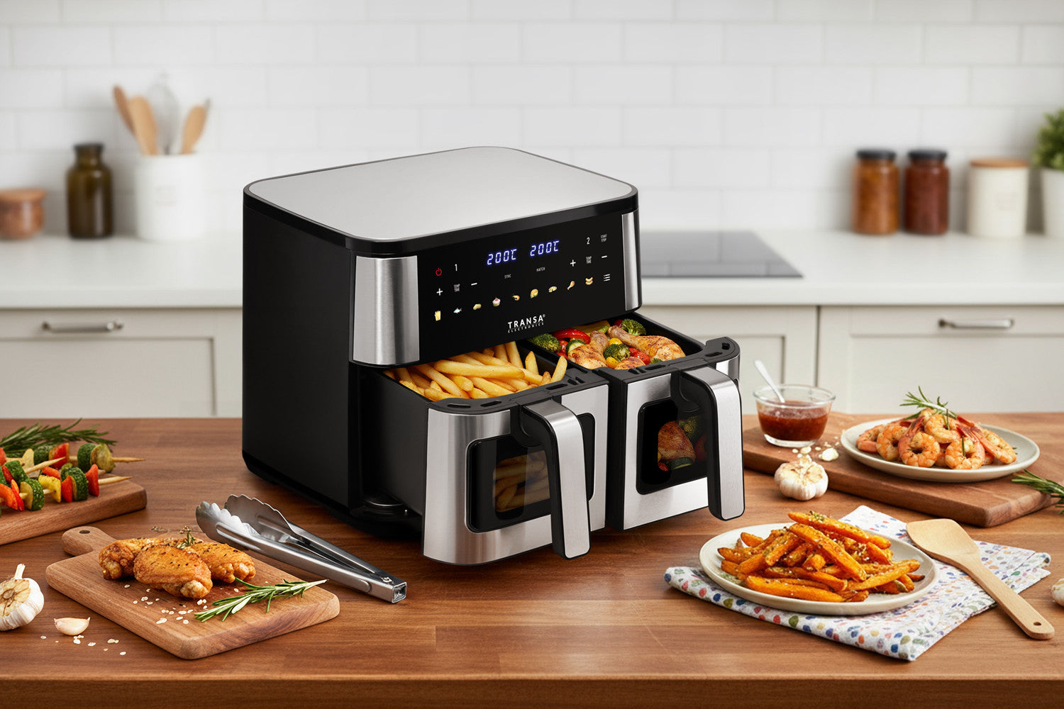 TWO CHAMBER FAT FREE AIR FRYER 9 PROGRAMS LED 9L 2800W Manufacturer code TE-98