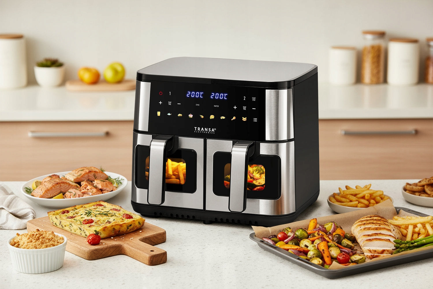 TWO CHAMBER FAT FREE AIR FRYER 9 PROGRAMS LED 9L 2800W Model DualView