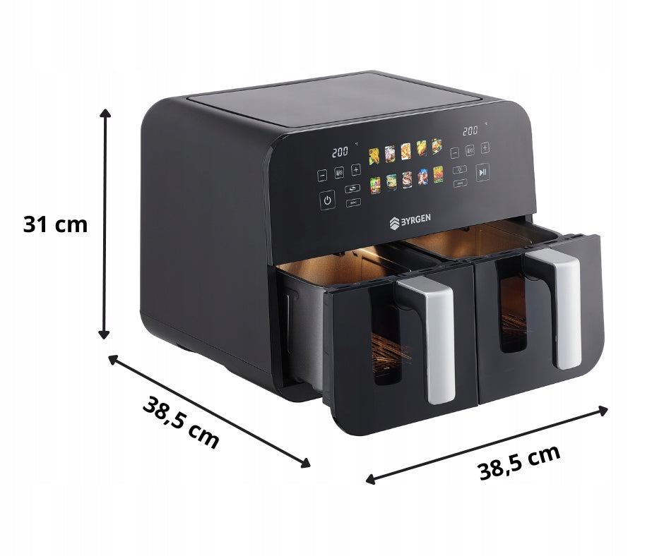 TWO-CHAMBER NON-FAT AIR FRYER BYRGEN AIR FRYER 9L 2400W DRYING Model AirChef TwinZone
