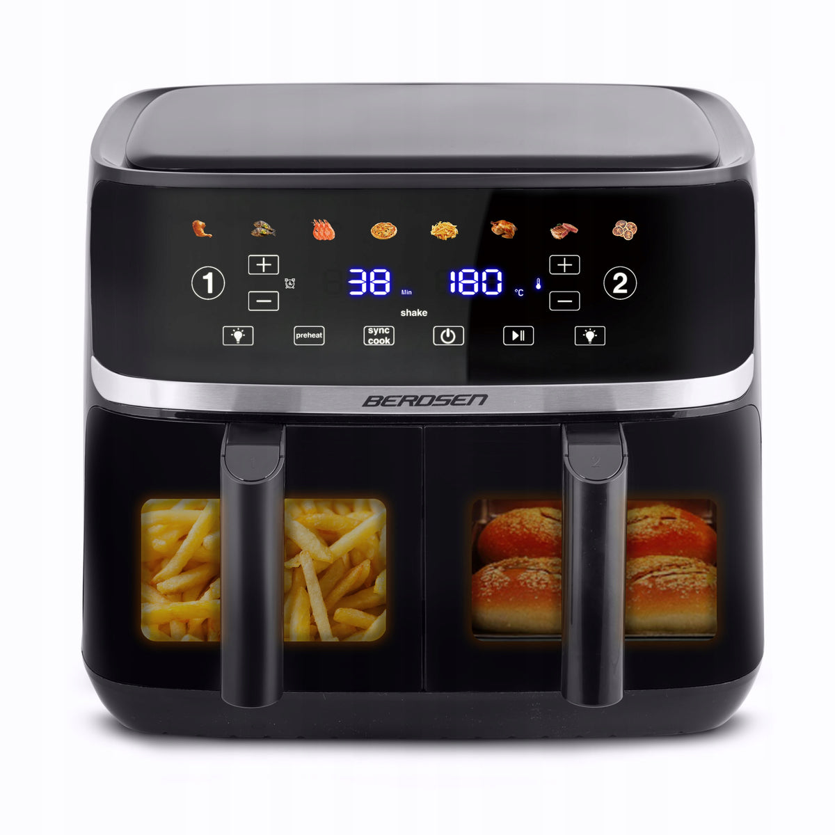 TWO-CHAMBER NON-FAT AIR FRYER LARGE 10,2L AIR FRYER XL BERDSEN 1700W Packaging status original
