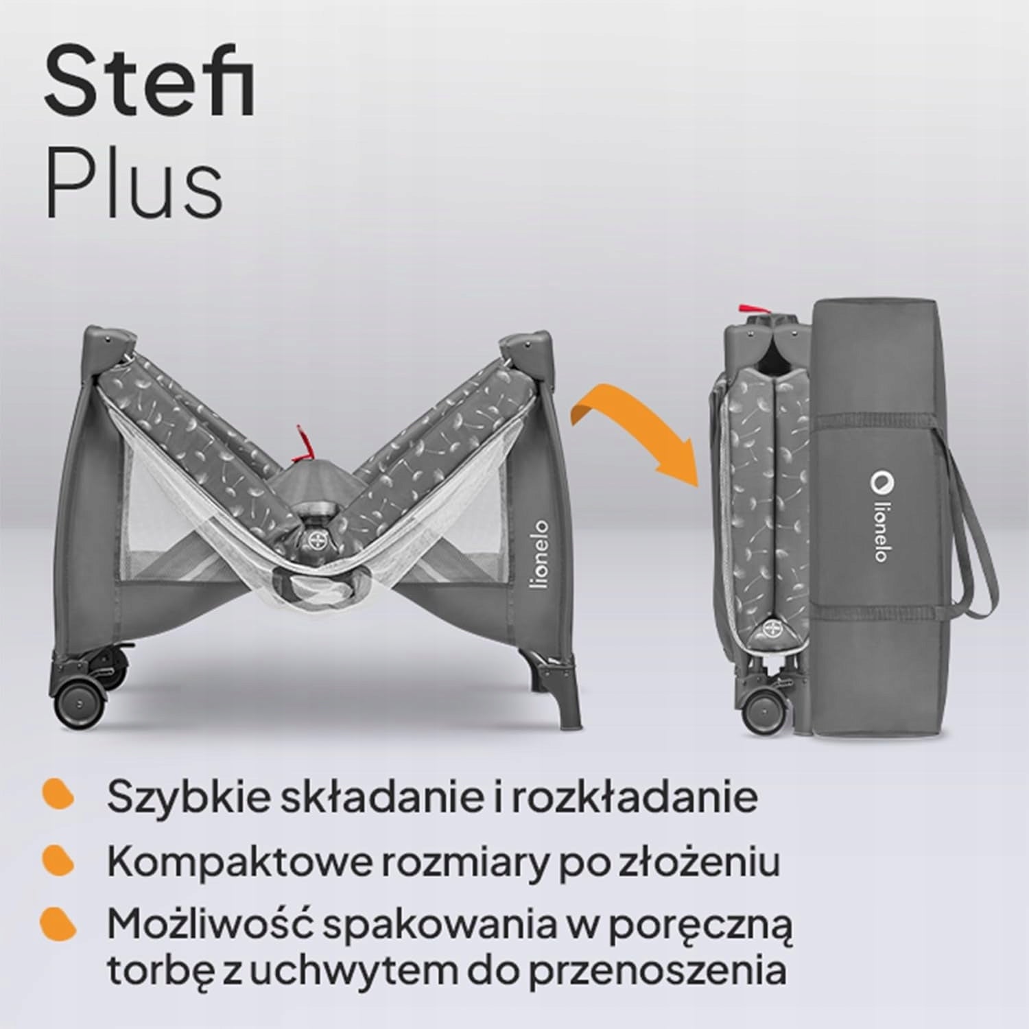 TWO-LEVEL TRAVEL COT 2IN1 FOLDING PLAYPEN LIONELO STEFI PLUS Color gray