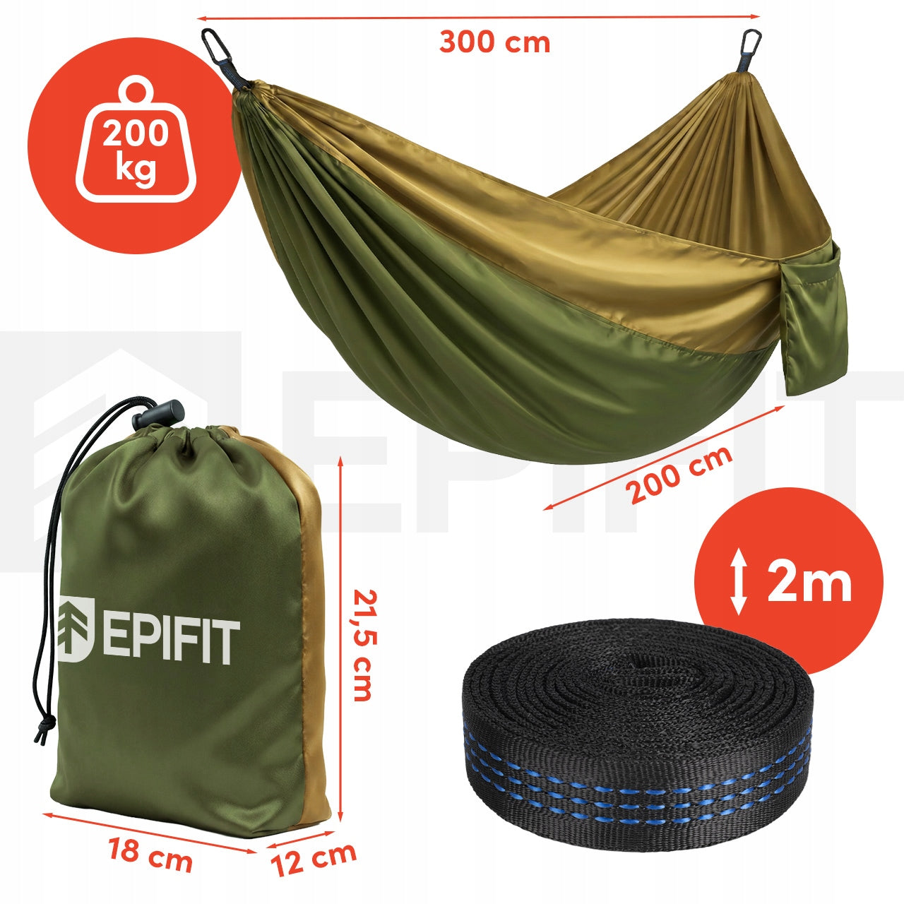 TWO-PERSON HIKING HAMMOCK LARGE 300x200 CM 200 KG GARDEN TRAVEL CAMPING Manufacturer code 114261