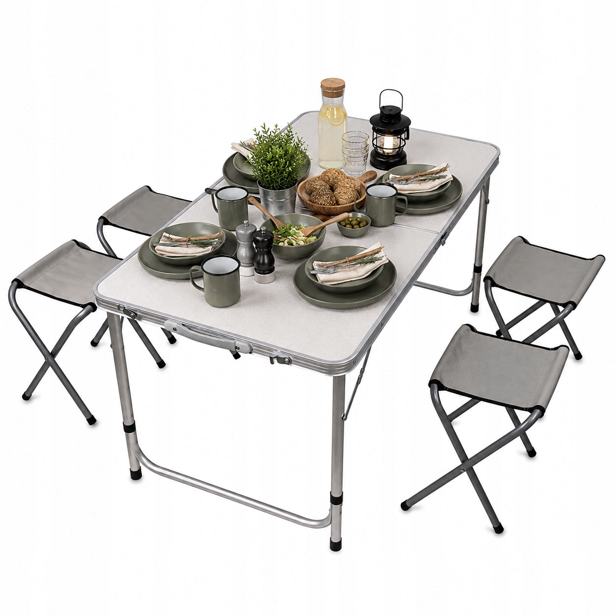 Table Tourist Table Folding Camping + 4 Folding Chairs 120x60cm Packaging status original