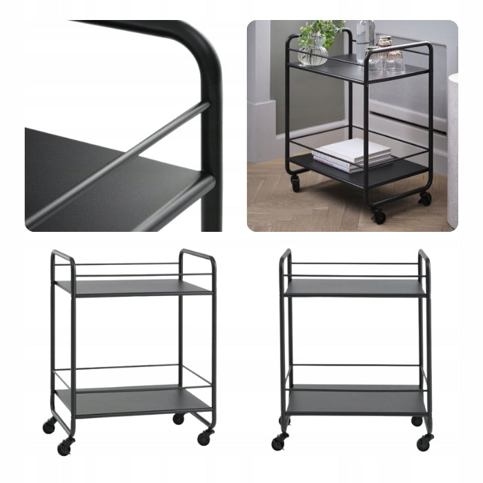 Table on wheels with 2 shelves black mobile 6 kg