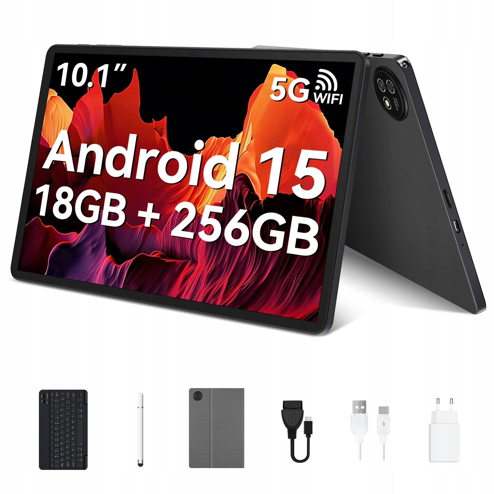 Tablet 10.1" Android 15 IPS 18(6+12GB)/256GB +klawiatura etui