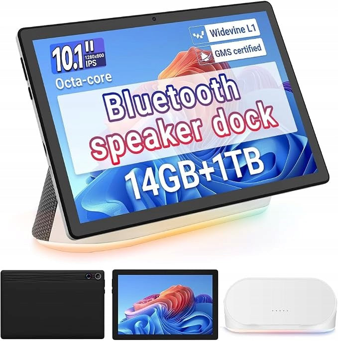 Tablet 10.1'' with Bluetooth Speaker Dock Android 14GB+64GB WiFi HD IPS LCD