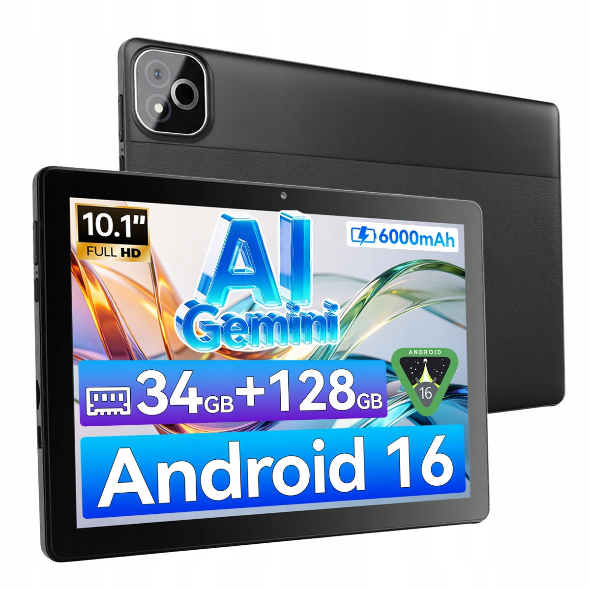 Tablet 10“ Android 16 34GB+128GB OctaCore WiFi 6 Widevine L1 6000mAh IPS HD