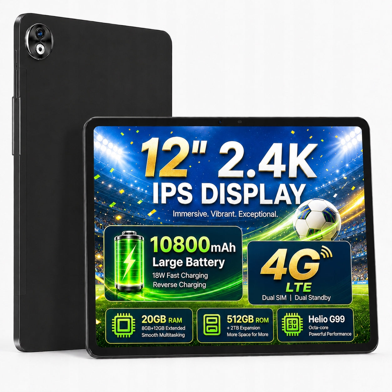 Tablet 4G LTE DOOGEE T40Pro 12"10800mAh 20GB+512GB 2.4K/OTG/16MP/Android