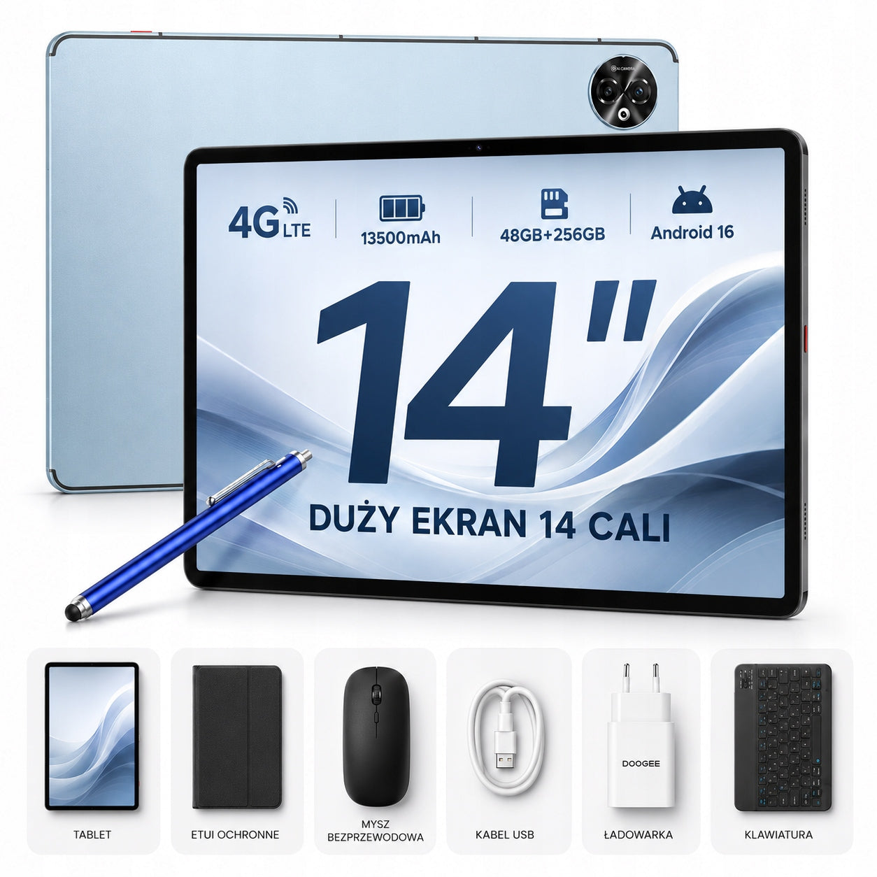 Tablet DOOGEE Tab E3 MAX 14" with keyboard 13500mAh 32GB+256GB Android 16 4G