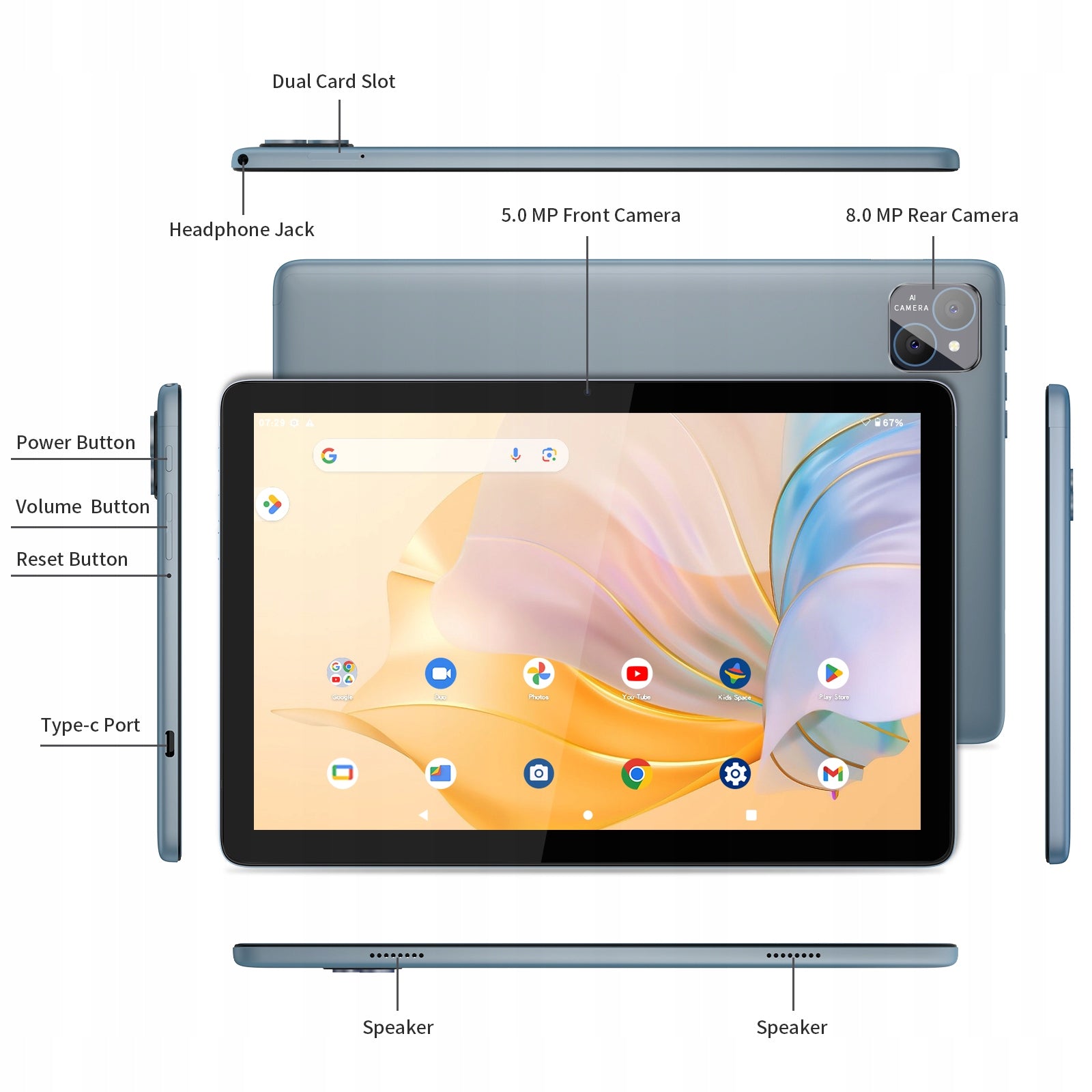Tablet PRITOM 10" Androidem, 128GB, ośmiordzeniowy, z klawiaturą i etui Manufacturer code P30H