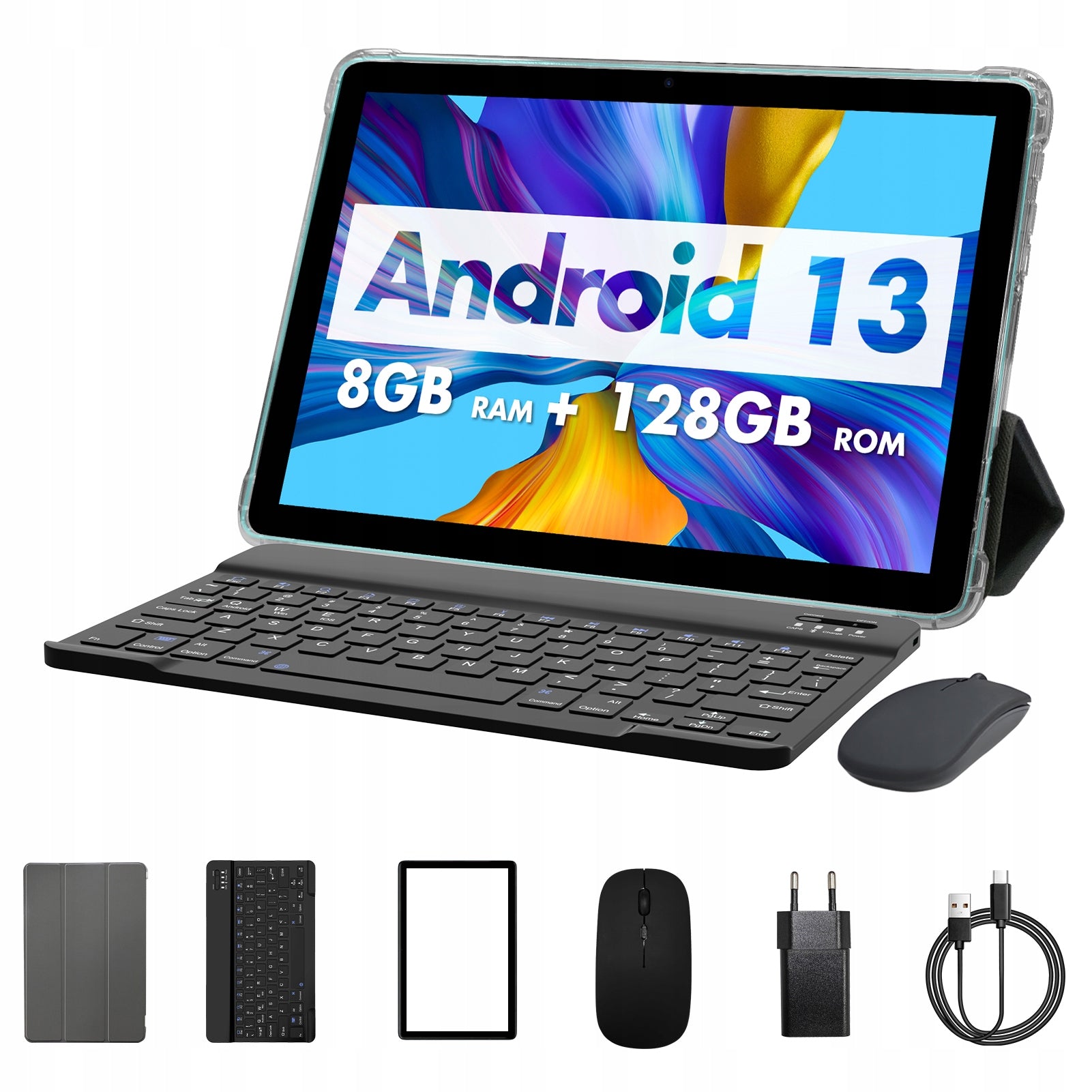 Tablet PRITOM 10" Androidem, 128GB, ośmiordzeniowy, z klawiaturą i etui