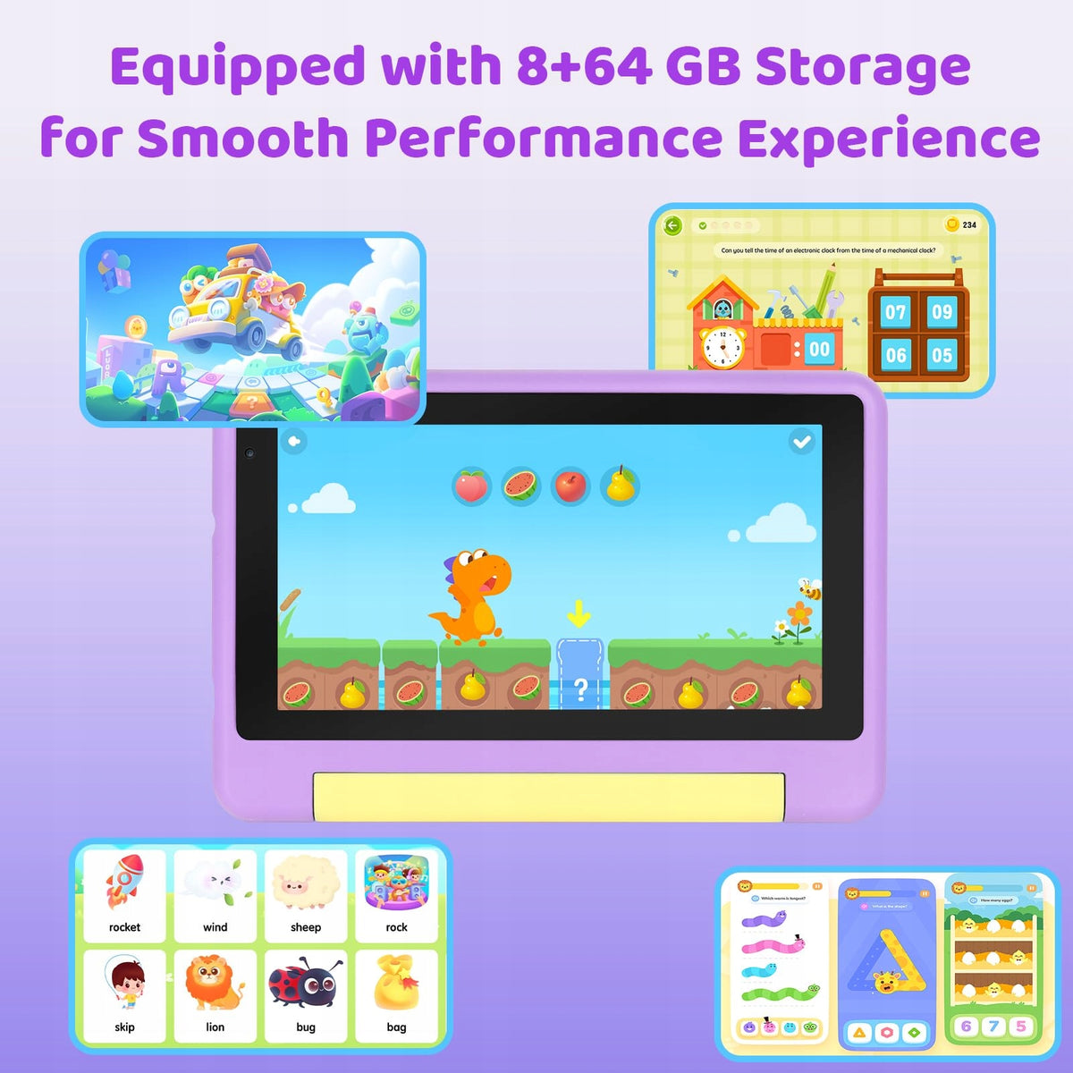 Tablet dla Dzieci 7 Cali Android 13 8GB + 64GB ROM WiFi BT Różowy Przypadek Packaging status original