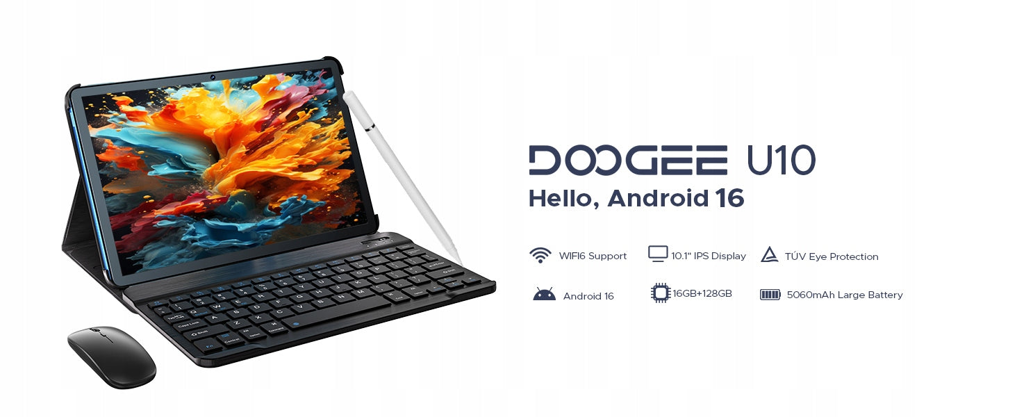 Tablet with WIFI DOOGEE U10 10,1" 16/128 GB Android16 5060mAh/1TB/set and PEN Brand DOOGEE