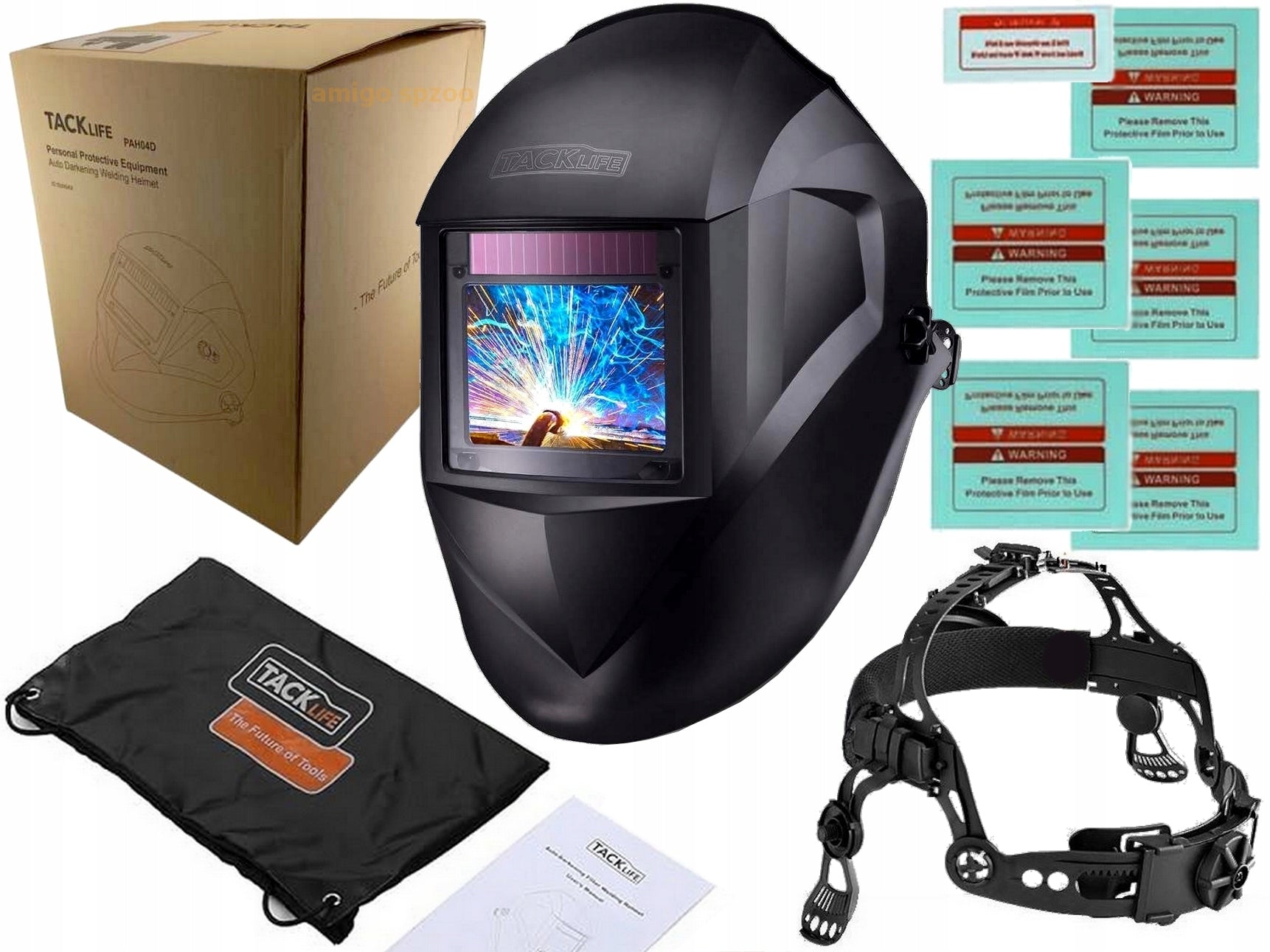 Tacklife PAH03D solar self-tinting welding mask + glass + case