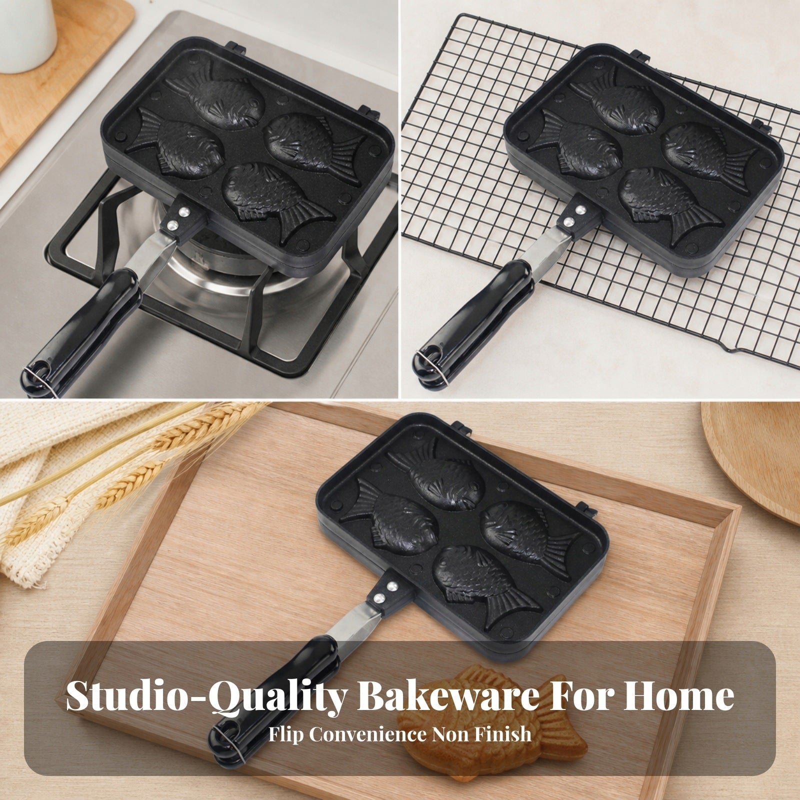 Taiyaki Pan Non-Stick Aquatic-Shaped Baking Mold Stovetop for Home Bakers Packaging status original