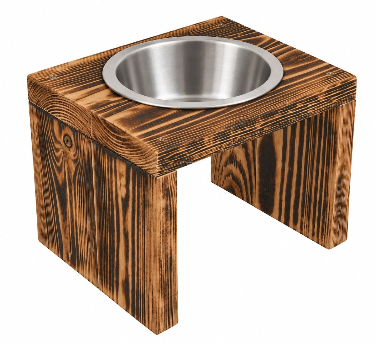 Tall Dog Bowl Stand. Elevated Dog Tanned Wood Buffet