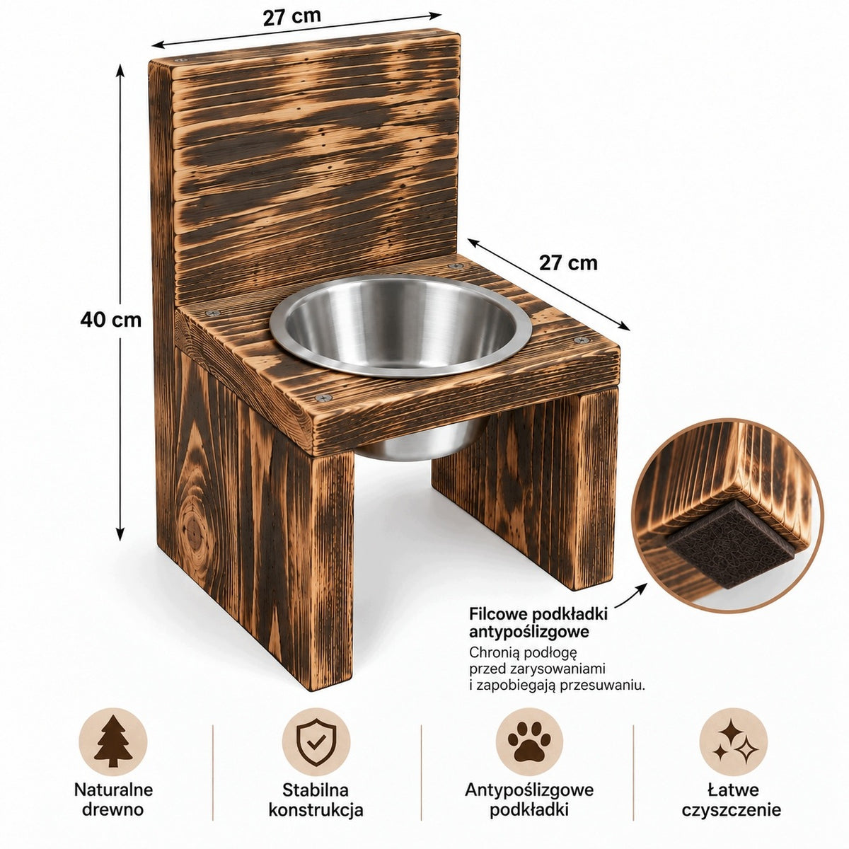 Tall dog bowl stand with cover. Dog buffet made of tanned wood KRONA Manufacturer code KRONA1