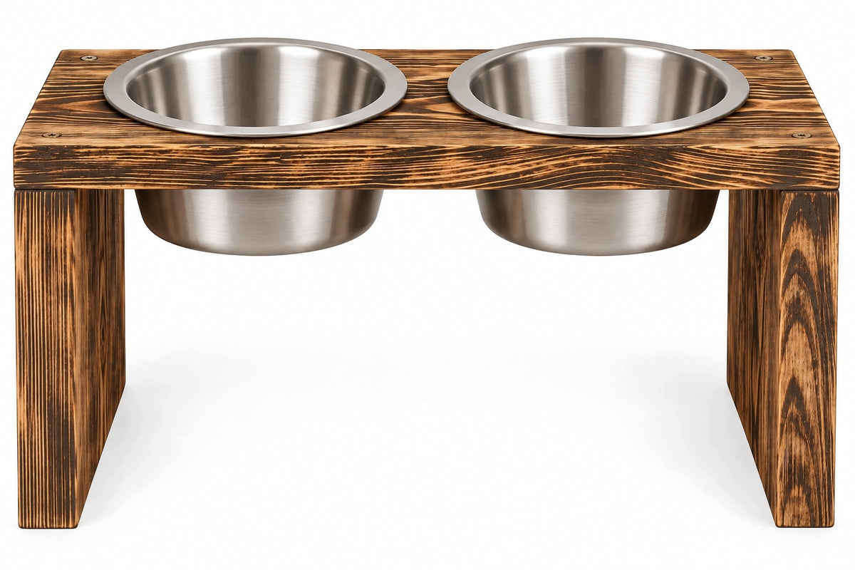Tall stand for two dog bowls. Elevated dog food and water buffet Packaging status original