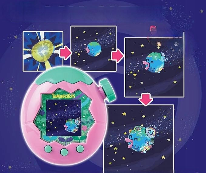 Tamagotchi Paradise blue 9 Languages Zoom 50 Characters Mini Games 6+ Manufacturer code Tamagotchi Paradise Różowo-Zielony 9 Języków