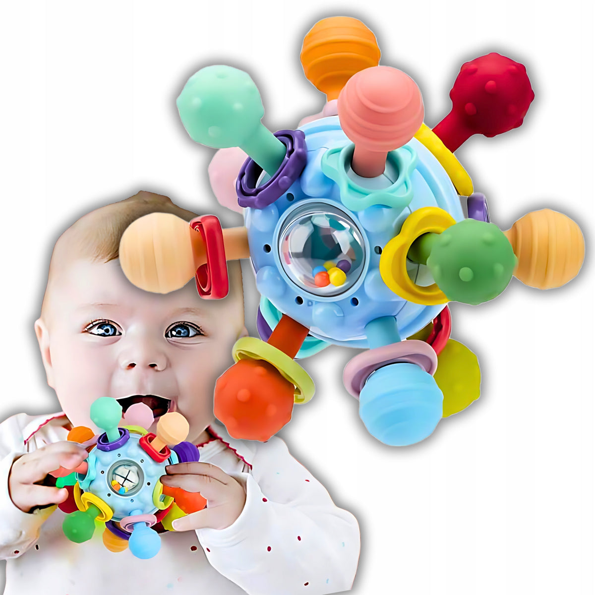 Teether toy sensory ball Montessori multicolor rubber and plastic