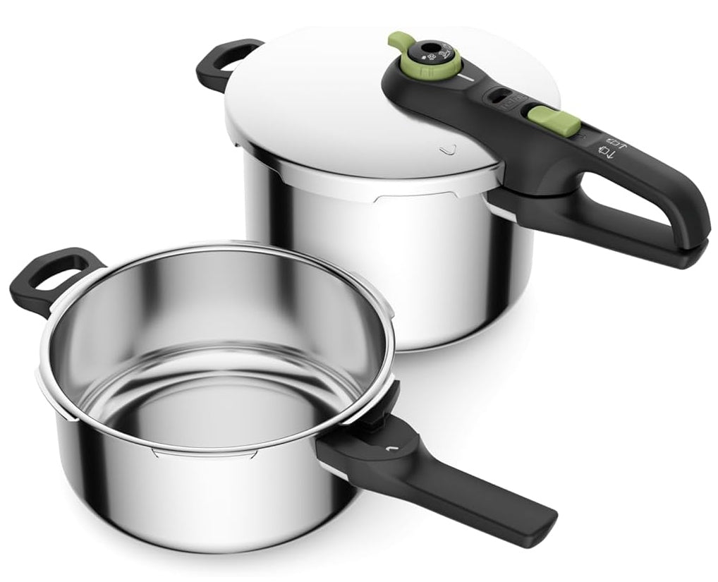 Tefal Pressure Cooker 6L Stainless Steel Induction 2 Programs Green to 6 People