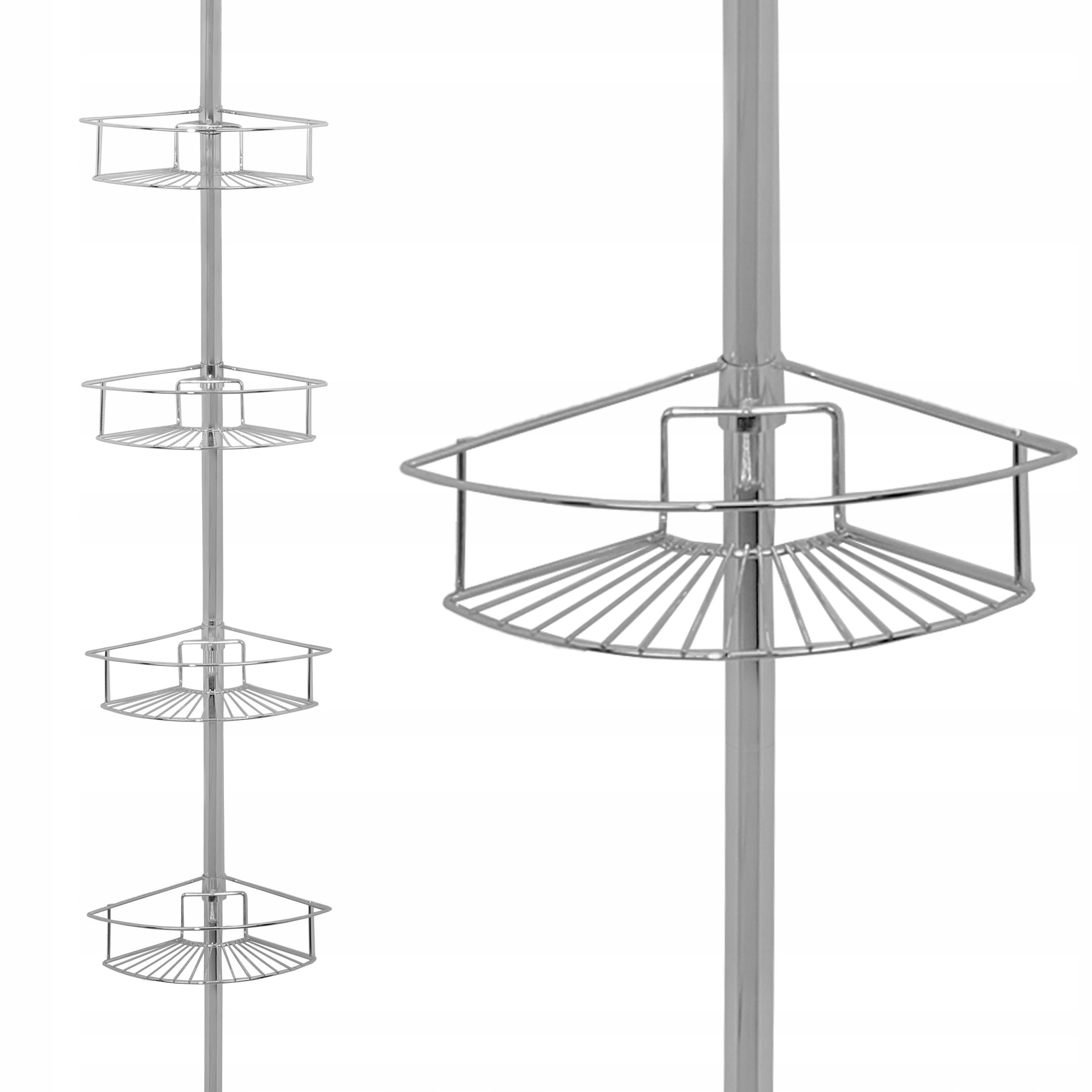 Telescopic Corner Bathroom Shelf 4 SHELVES for Bathroom Toilet Chrome