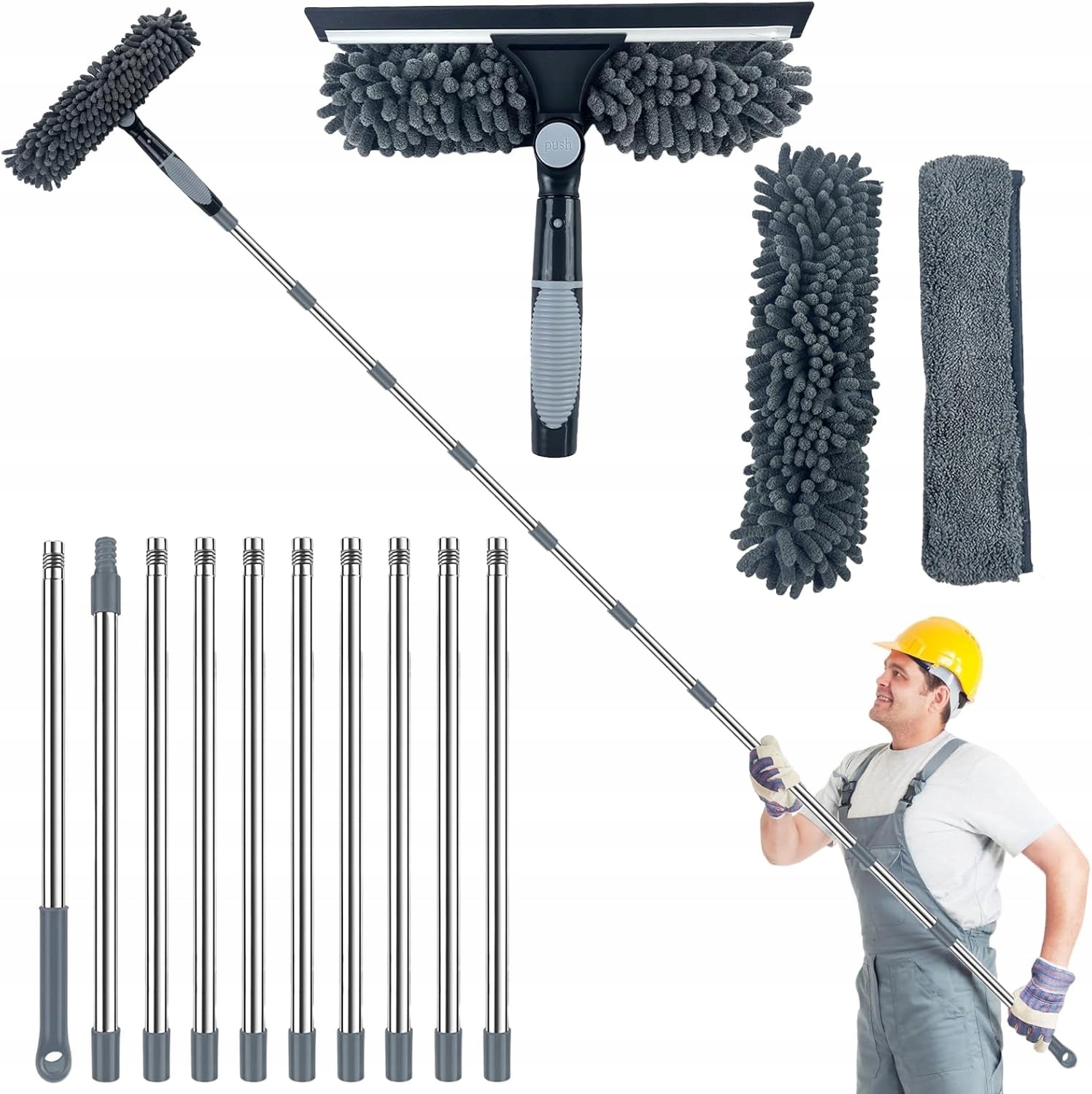 Telescopic Window Washer for Window Cleaning 2in1 Set Puller + Cleaner x 2