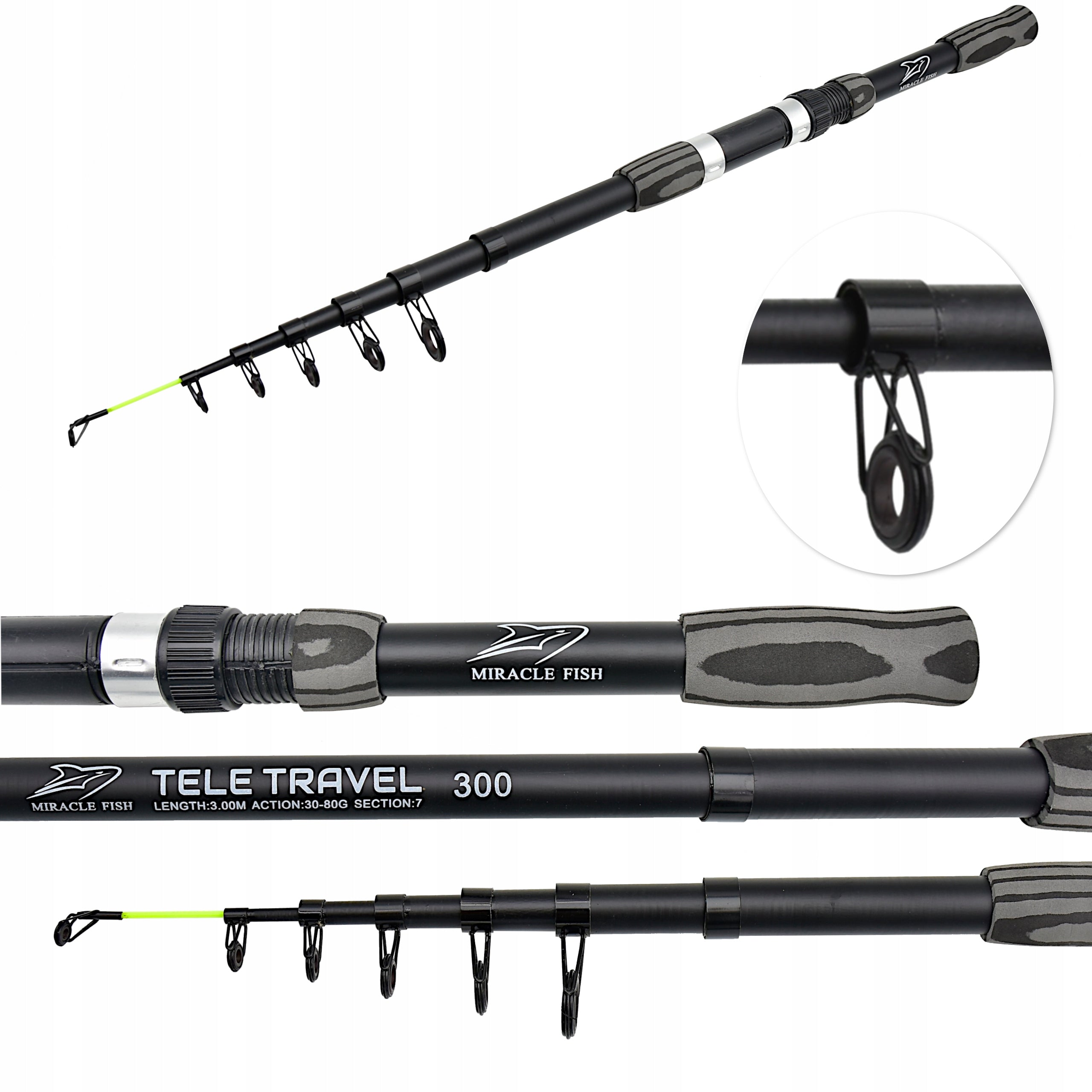 Telescopic fishing rod Miracle Fish TELESCOPE TRAVEL 300 cm WT: 30-80g 3,0 m