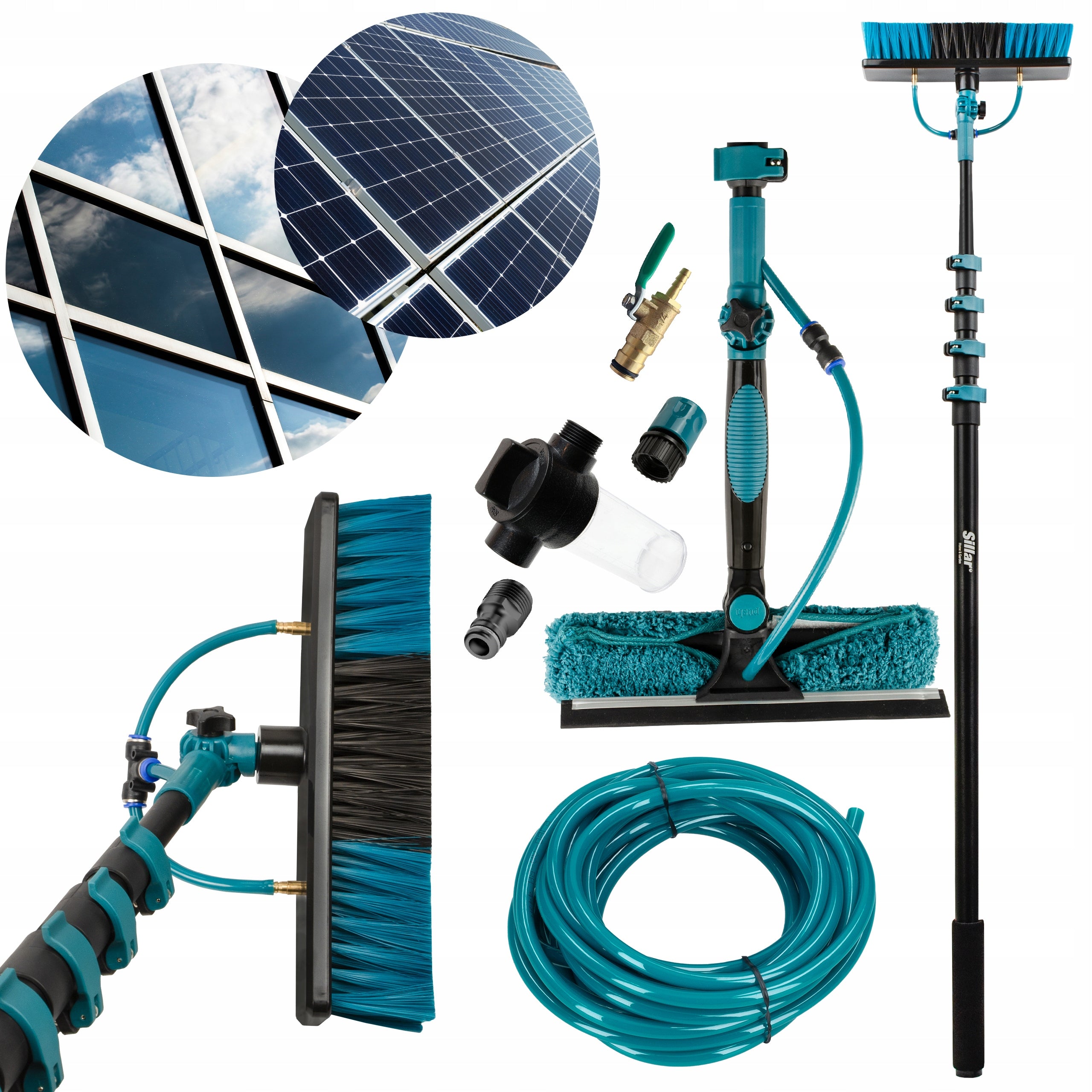 Telescopic window washer brush for photovoltaic panels 4,6m