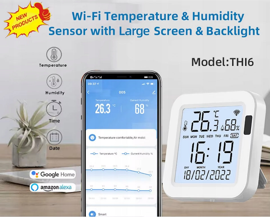 Temperature and humidity sensor wifi smart life thermometer USB hygrometer Batteries included no