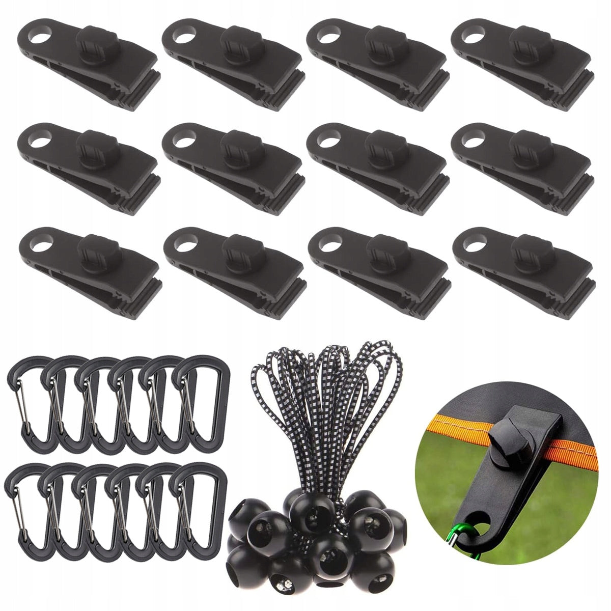 Tent Tarpaulin Clips Tarpaulin Tensioners with Rubber Ball 36pcs